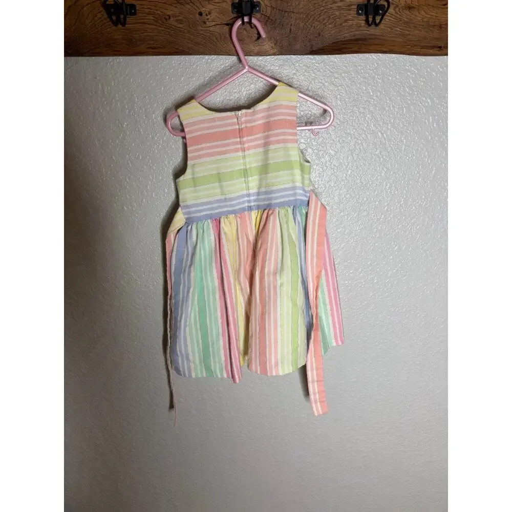 Bonnie Jean Girls Pastel Rainbow Stripe Sleeveless Dress with Bow size 3/3t